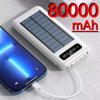 80000 Mah Solar Power Bank Thin Light Comes With Four-wire External Battery Portable Daily Power Bank For Apple Xiaomi Samsung