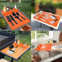 Black Stone Silicone Mat Grill Pan Side Rack Barbecue Tools Holders Multi-functional BBQ Placemat Washable Serving Tray