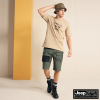 【JEEP】男裝 多口袋設計工裝短褲(橄欖綠)