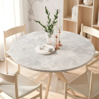 Marble Texture Fitted Round Tablecloth Waterproof Table Covers Elastic Edged Marble Pattern Table Clothes for Dining Table
