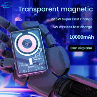 10000mAh Transparent Magnetic Power Bank 22.5W Fast Charge Powerbank Portable External Battery Pack For iPhone Xiaomi Samsung
