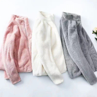 Double-sided fleece coat for women, short length, large size, made from coral fleece, thick fleece m