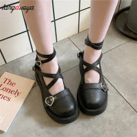 Lolita Shoes Student Girl Shoes JK Uniform Shoes PU Leather Heart-shaped Monk straps Block heels Mary Jane Ankle-strap Shoes