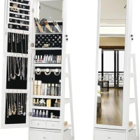 Paint Defective Item Rotatable Full Length Mirror Jewelry Cabinet Standing With Built-In Mirror - 63.7”H Jewelry Armoire With Mi