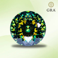 Moissanite Diamond Primary Color Yellow Green Round Shape 100 Faceted Cut Lab Grown Gemstone Charms Jewelry with GRA Report