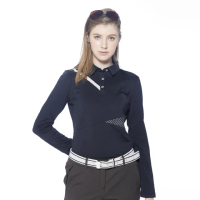 【Lynx Golf】korea女款右肩線條剪接設計長袖POLO衫/高爾夫球衫(黑色)