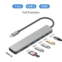 7 in 1 USB C Hub TYPE C TO HDMI Type C to 4K HDMI Adapter with RJ45 SD/TF Card Reader Fast Charger For Notebook Laptop