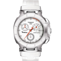 TISSOT 天梭 官方授權 T-RACE LADY 計時陶瓷真鑽腕錶 送禮首選-白/36.65mm T0482172701600