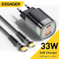 Essager 33W GaN USB Fast Charge Charger TYPE C PD Digital Display Fast Charger For iPhone 14 13 Pro Max Xiaomi Samsung Charger