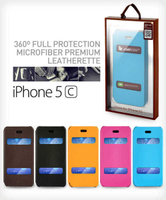 【愛瘋潮】JisonCase Apple iPhone 5C 專用 超纖左翻吸盤雙視窗皮套 保護套