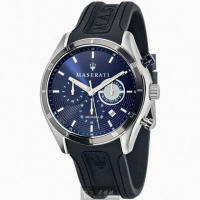 【MASERATI 瑪莎拉蒂】MASERATI手錶型號R8871624003(寶藍色錶面銀錶殼深黑色矽膠錶帶款)
