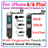 For iPhone 8 Plus Motherboard With Touch ID Unlocked Mainboard Full Chips For iPhone 8 64G 256GB 8 Plus Logic Board Clean iCloud