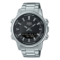 CASIO 粗曠造型大錶徑十年電力雙顯錶-銀不鏽鋼帶X黑面(AMW-880D-1AVDF)/47mm