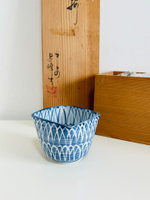 日本中古品 平安升峰造 清水燒 染付 亂菊紋 四方向付 角缽