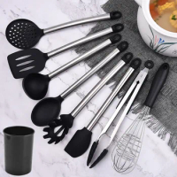 Stainless Steel Cooking Utensils Silicone Heat resistant Cooking Tools Kitchen Tools Serving Spoon