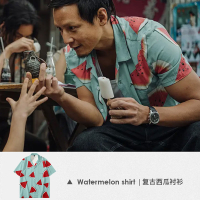 阿祖同款西瓜短袖古巴領襯衫復古著雅痞夏威夷印花襯衣男休閑衣服