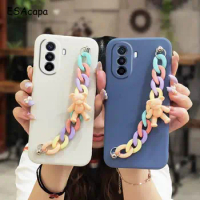 For HUAWEI HONOR X8 X7 X9 3D cute Cartoon Bear wrist chain tpu phone case for NOVA Y70 Plus Play6T 5G lens Protection soft cover