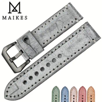 MAIKES New 22mm 24mm watchbands vintage black leather watch strap watch accessories watch bracelet for Panerai watch band