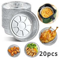 20pcs Disposable Circular Tin Foil Trays Aluminum Foil Tin Boxes for Air Fryers Household Kitchen Baking Food Containers