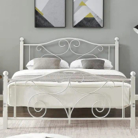 VECELO Queen Size Bed Frame with Headboard and Footboard, Heavy Duty Metal Slat Support, Platform Mattress Foundation, No Box Sp