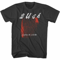 May include Black t- shirt featuring the band name Bush in white script above a red, vertical rectan