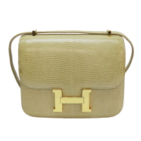 【二手名牌BRAND OFF】HERMES 愛馬仕 黃色 Lizard蜥蜴皮 Constance 18 肩背包 金扣 ○W刻