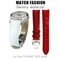 18mm Curved End Colorful Women Watchband Fit for Tissot T035 T035.207 36mm Dial White Cowhide Leather Watch Strap Bracelets