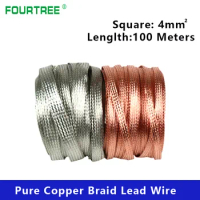 100M/Roll 4mm2 Pure Copper Tinned Braid Lead Wire High Flexibility Bare Ground Cable Flat Conductive Tape
