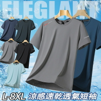 臺灣出貨 【L-8XL】冰絲涼感衣 排汗衫 速乾冰絲短袖 運動上衣 吸濕排汗 夏天短袖 男生短T 速乾衣 速乾短袖男