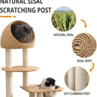 60" Modern Cat Tree Cat Tower with Sisal - Covered Scratching Posts for Indoor Cats, Wood Cat Tree
