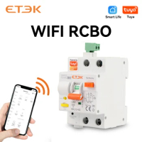 ETEK Tuya WIFI Smart Circuit Breaker RCBO Smart Life Remote Control Short Circuit Protection Timed 2P 16A 25A 32A 40A 63A EKR3L