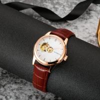 Pink Cohome Female Automatic Gold Watches Waterproof Leather Straps Skeleton Mechanical Steel Wristwatch Mekanik Izle Otomatik