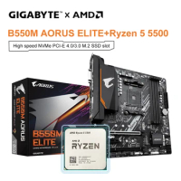 GIGABYTE B550M AORUS ELITE Motherboard + AMD Ryzen 5 5500 R5 5500 CPU Motherboard Set Processor Sock