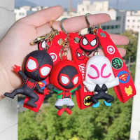 Action Figure Spider-Man Keychain Model Toy Anime Marvel Spiderman Figures Keyring Doll Backpack Pendant Car Key Ring Kid Gift