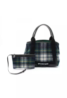 Balenciaga Pre-Loved BALENCIAGA NAVY CABAS S navy hippopotamus Handbag tote bag wool leather green b