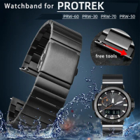 Fine steel watchband for C-asio prw-30 prw-50 prw-60 prw-70 watch strap PROTREK SPORTS BRACELET 23mm men's wristband Butterfly
