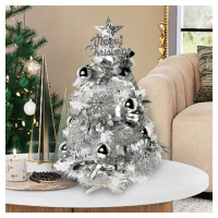 【摩達客】耶誕-2尺60cm特仕幸福型裝飾白色聖誕樹 銀白冬雪系+20燈插電式暖白光*1(贈控制器/本島免運費)