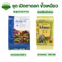 ปุ๋ย ปุ๋ยกิฟฟารีน ชุดปุ่ย เปิดตาดอก ขั้วเหนียว ด้วย แคลเซียมโบร่อน + ปุ๋ยโกรแม็กซ์ สูตร 10-52-17