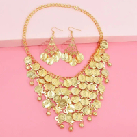 Women's Necklace Earrings Set Alloy Exaggerated Gold Necklace Indian Dance Performance Jewelry