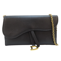 【二手名牌BRAND OFF】Dior 迪奧 黑色 牛皮 Saddle WOC 肩背包 鍊帶