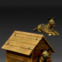 Unpainted Kit 1/35 one Shepherd Dog with Doghouse Resin Figure miniature garage kit
