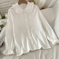 法式氣質娃娃領女士白襯衫秋季新款女設計感小眾長袖上衣服
