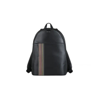 【Paul Smith】經典彩色條紋滑面小牛皮後背包(黑)