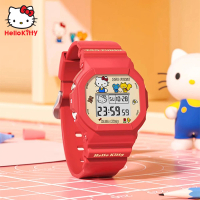 【HELLO KITTY】凱蒂貓紅色小方塊運動防水電子錶(兒童 學生 手錶)
