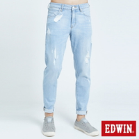 新品↘EDWIN 503 BASIC 加大碼 五袋修身牛仔AB刷破褲-男款 漂淺藍 TAPERED