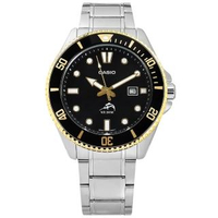 【CASIO 卡西歐】雙錶帶可替換 潛水錶 槍魚系列 黑水鬼 防水 日期 不鏽鋼手錶 黑金色 44mm(MDV-106GD-1A)
