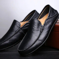 Men's Shoes Cowhide Casual Leather Shoes Men's Soft Soled Comfortable Driving Shoes Loafer