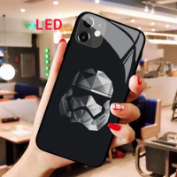 Luminous Tempered Glass phone case For Apple iphone 12 11 Pro Max XS mini Star Wars Boba Fett Acoustic Control Protect LED cover