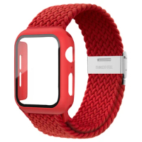 Case+Strap For Apple Watch Band 44/40mm 45/41mm 42/38mm Nylon Elastic Braided Solo Loop bracelet iWatch Series 3 4 5 6 se 7 8 9