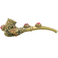 Copper cigarette holder brass statue cigarette holder ruby old-fashioned handle handicraft collection ornament